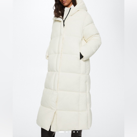 MANGO Off White Cream Hooded Puffer Long Coat Parka NWT - Picture 1 of 14